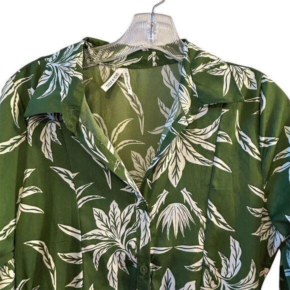 Truly 4 You Women's S Green Palm Leaf Print Midi Dress Summer Casual - Picture 3 of 11